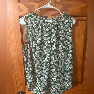Monday Fun Sleeveless Green Floral Blouse